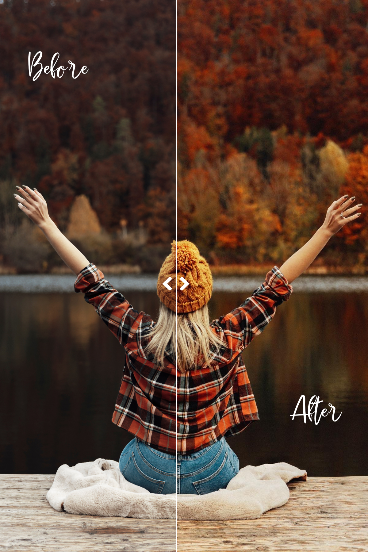 Autumn photo showing a before and after editing result