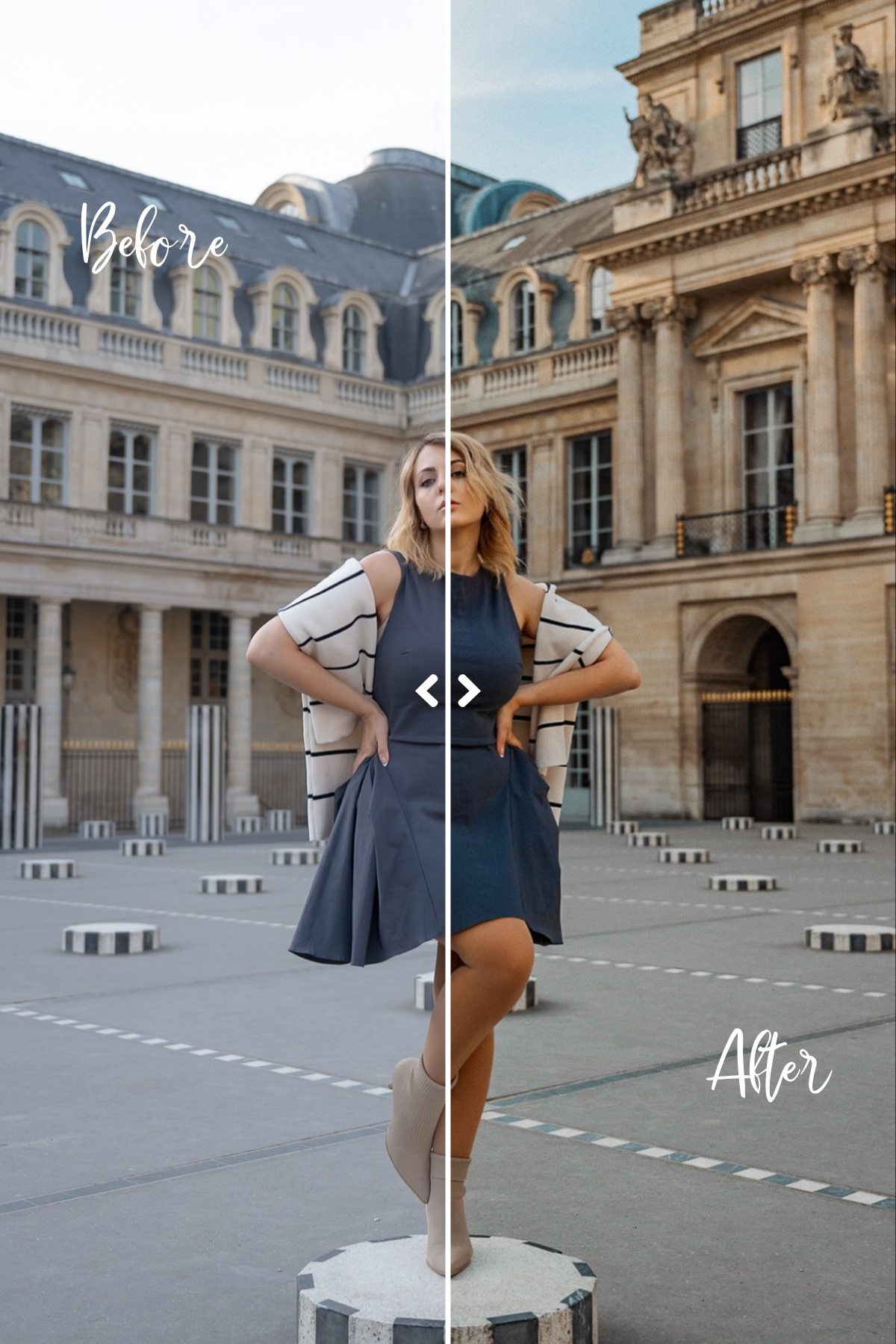 Vintage preset before and after in Paris