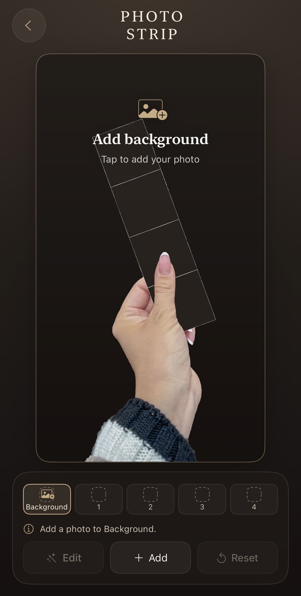 EMRY photo strip template screen